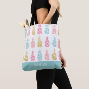 Modern Tropical Pineapple Monogram Tote Bag