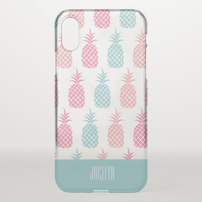 Modern Tropical Pineapple Monogram Uncommon iPhone Case (Back)