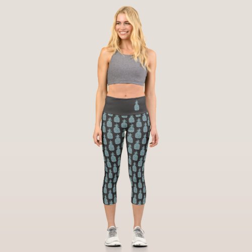 Modern Tropical Pineapple Pattern Capri Leggings