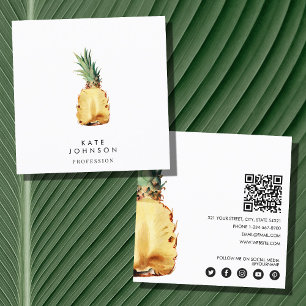 Modern Tropical Pineapple QR Code Social Media Square Business Card