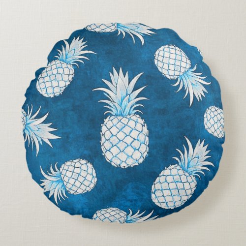 Modern Tropical Pineapple Watercolor Round Pillow