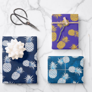 Modern Tropical Pineapple Watercolor Wrapping Paper Sheets