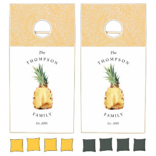 Modern Tropical Pineapple Yellow Family Cornhole Set