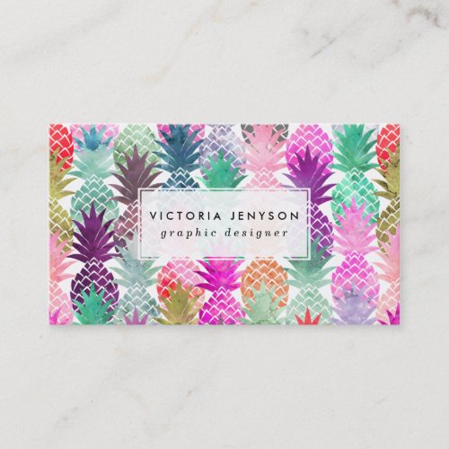 Modern tropical pineapples pastel watercolor business card