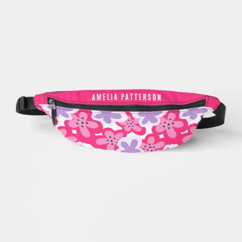 Modern Tropical Pink Floral Personalized Name Fanny Pack