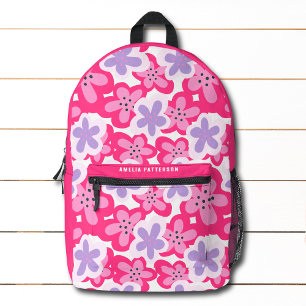 Modern Tropical Pink Floral Personalized Name Printed Backpack