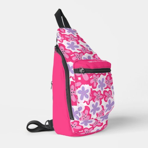 Modern Tropical Pink Floral Personalized Name Sling Bag