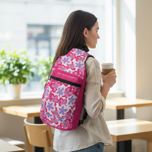 Modern Tropical Pink Floral Personalized Name Sling Bag