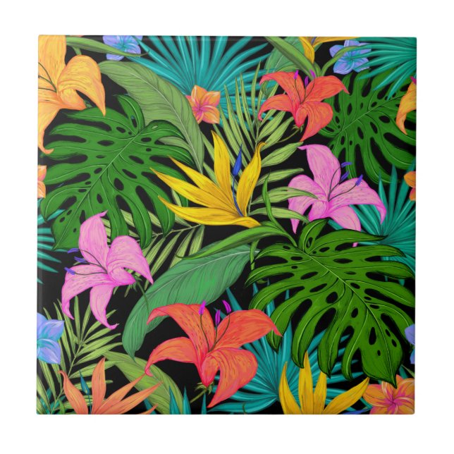 Modern Tropical Plant Pattern Ceramic Tile (Front)