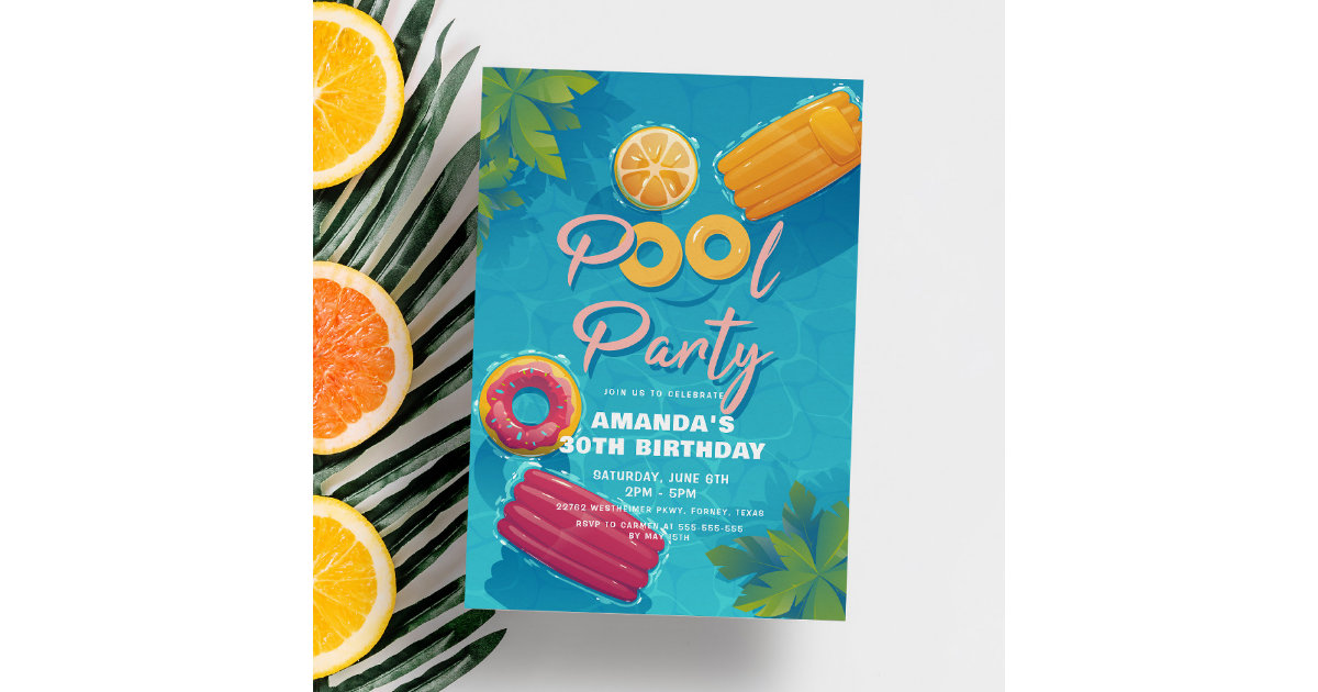 Modern Tropical Pool Party Any Year Birthday Invitation Zazzle 8341