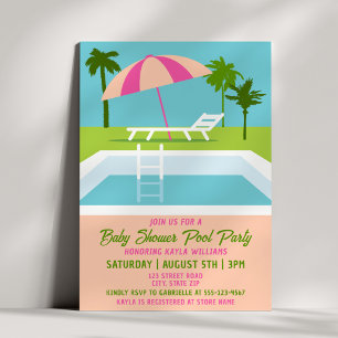 Modern Tropical Pool Party Summer Palms Invitation