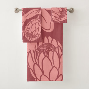 Modern Tropical Protea Flower bath towel set