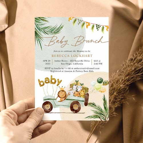 Modern Tropical Safari Baby Animals Baby Brunch In Invitation