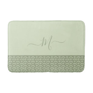 Modern Tropical Sage Green Seashell Shell Elegant Bath Mat