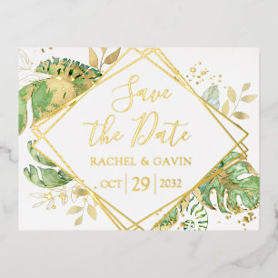 Modern Tropical Save the Date Foil Invitation Postcard