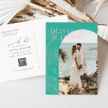 Modern Tropical Save the Date Postcard<br><div class="desc">This Save the Date postcard from the Leilani Collection features bright, bold colors and modern typography framing your engagement photo, sure to make a lasting impression on your guests! Personalize it with your details easily and quickly. Simply press the 'customize it' button to further re-arrange and format the style and...</div>