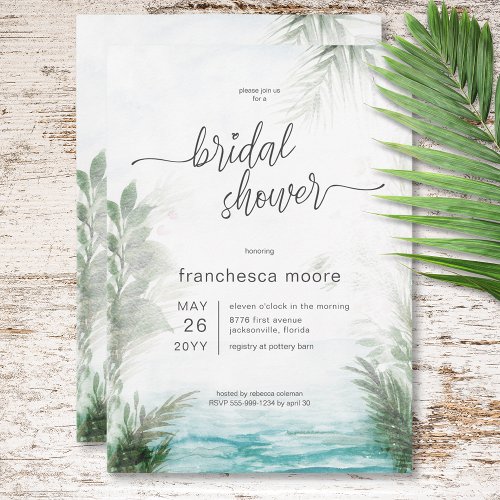 Modern Tropical Sea  Palms Bridal Shower Invitation