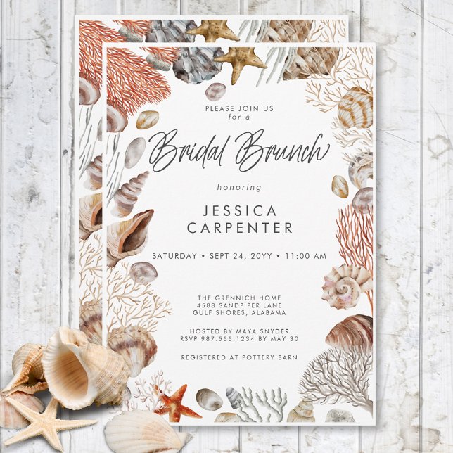 Modern Tropical Seashell Frame Bridal Brunch Invitation (Modern Tropical Seashell Frame Bridal Brunch Invitation)