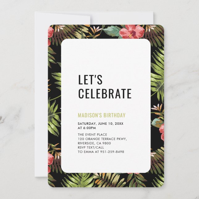 Modern Tropical Summer Adult Birthday Party Invitation (Front)