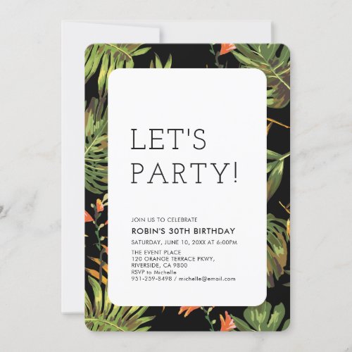 Modern Tropical Summer Adult Birthday Party Invitation