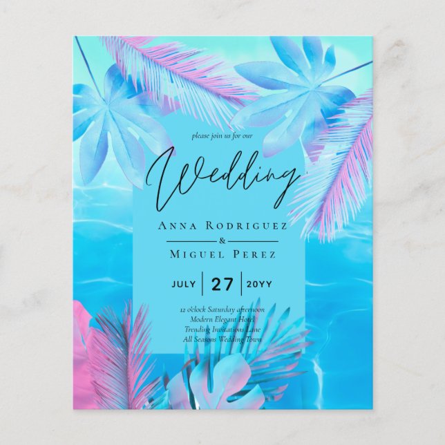 Modern Tropical Summer Aqua Blue Pink Wedding Flyer (Front)