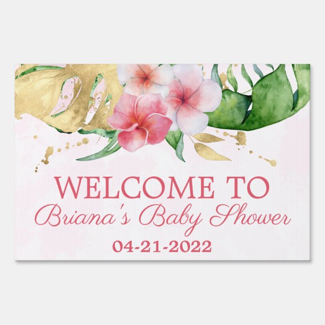 Modern Tropical Summer Baby Shower Welcome Sign (Front)