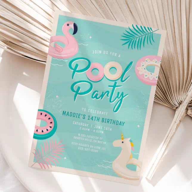 Modern Tropical Summer Pool Party Invitation | Zazzle