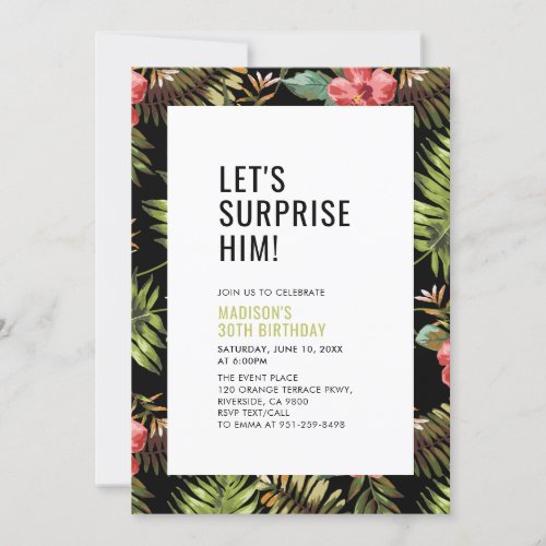 Modern Tropical Surprise Adult Birthday Party Invitation