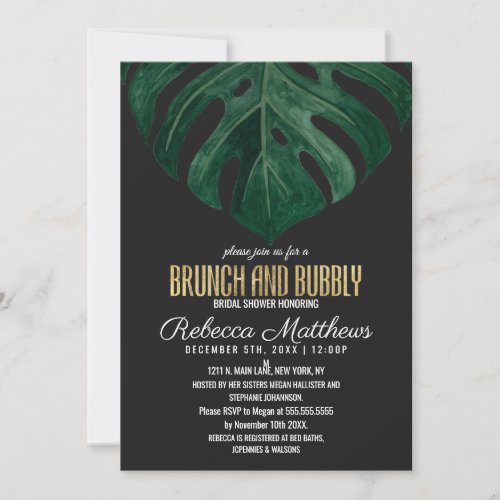 Modern Tropical Swiss Cheese Gold Brunch Bubbly Invitation