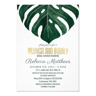 Modern Tropical Swiss Cheese Gold Brunch Bubbly Invitation