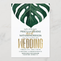 Modern Tropical Swiss Cheese Leaf Gold Wedding