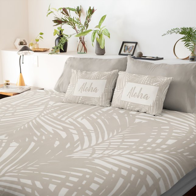 Modern Tropical Tan Palm Leaves Pattern Duvet Cover (Creator Uploaded)