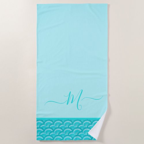 Modern Tropical Teal Turquoise Aqua Blue Seashell  Beach Towel