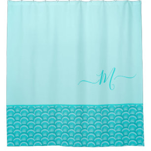 Modern Tropical Teal Turquoise Aqua Blue Seashell Shower Curtain
