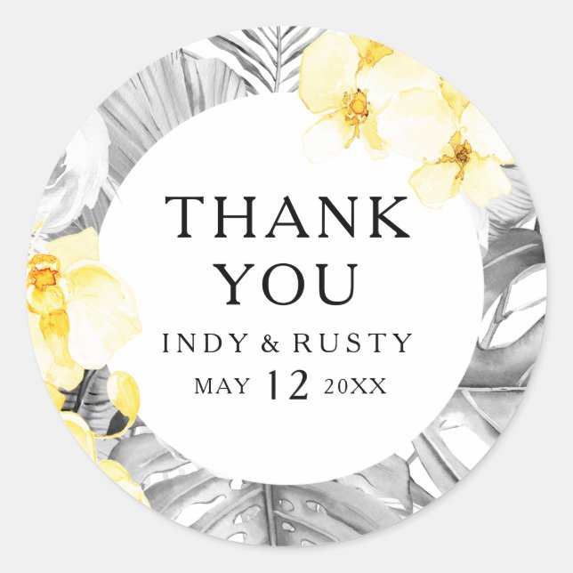 Modern Tropical Thank You Wedding Favor Sticker (Front)
