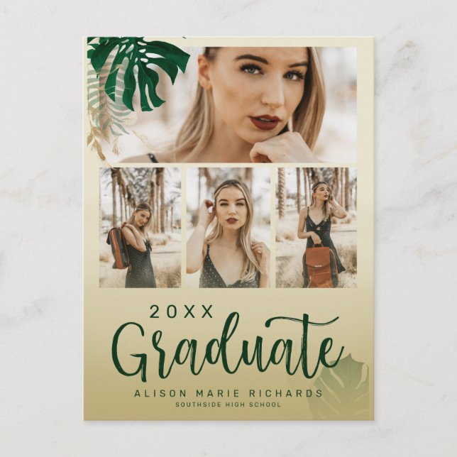 Modern Tropical Theme and Custom Photos Graduation Announcement Postcard (Front)