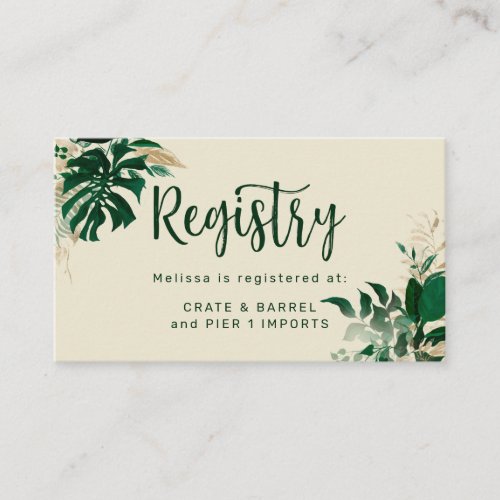 Modern Tropical Themed Bridal Shower Gift Registry Enclosure Card