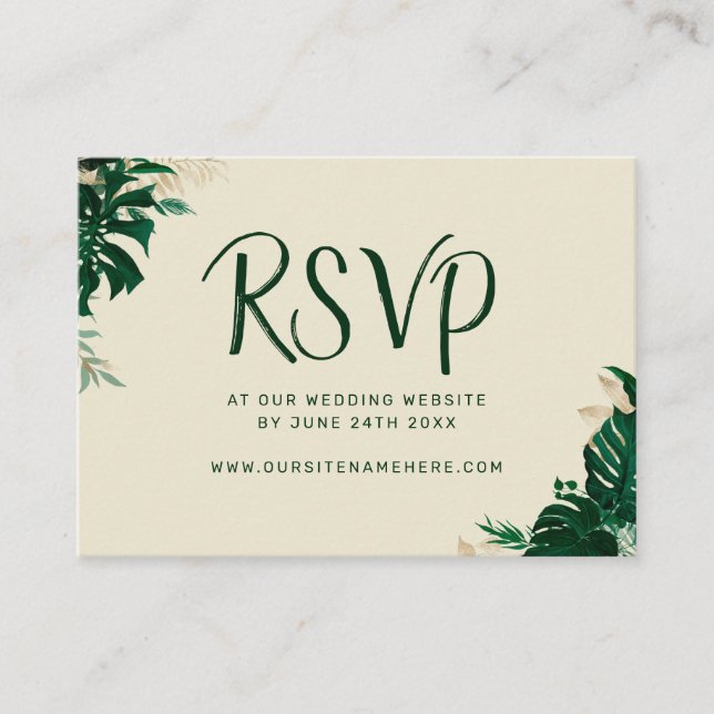 Modern Tropical Themed Wedding Website RSVP Enclosure Card (Front)