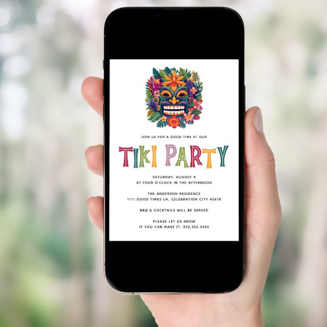 Modern Tropical Tiki Luau Cocktail Party Summer Invitation (Front Digital)