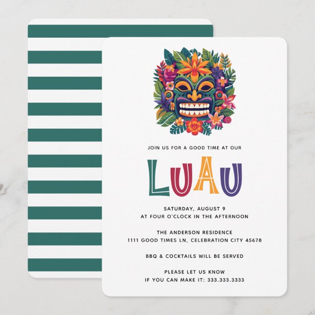 Modern Tropical Tiki Luau Cocktail Party Summer Invitation (Front/Back)