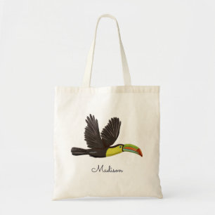 Modern Tropical Toucan Bird Personalized Script Tote Bag