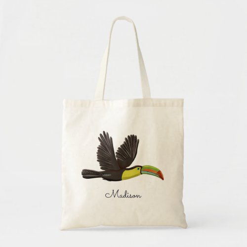 Modern Tropical Toucan Bird Personalized Script Tote Bag