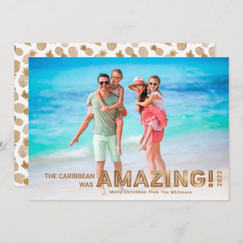 Modern Tropical Travel Gold Photo Christmas Holiday Card