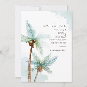 Modern Tropical Trees Watercolor Wedding Save The Date