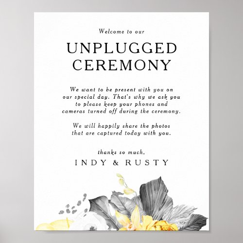 Modern Tropical Unplugged Ceremony Sign