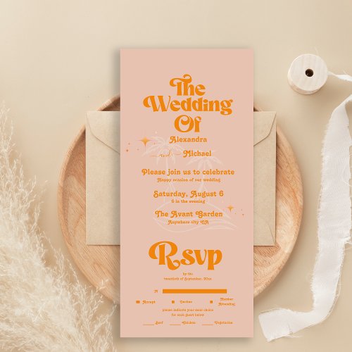 Modern Tropical Vibrant Orange Wedding All In One Invitation