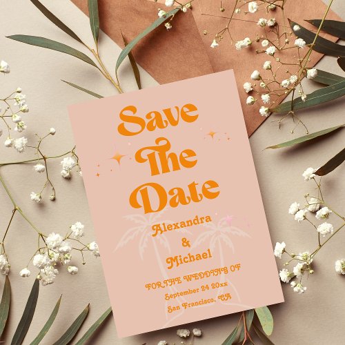 Modern Tropical Vibrant Orange Wedding Save The Date