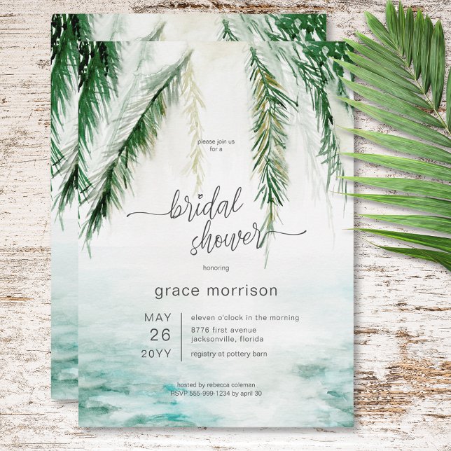 Modern Tropical Water & Palms Bridal Shower Invitation (Modern Tropical Water & Palms Bridal Shower Invitation)