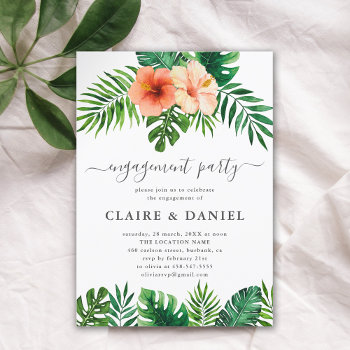 Modern Tropical Watercolor Floral Engagement Party Invitation by UnwrappedVisuals at Zazzle