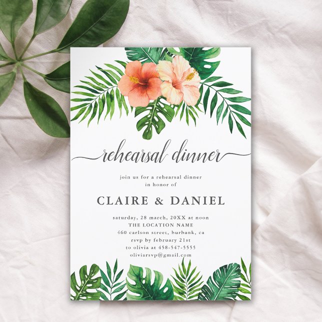 Modern Tropical Watercolor Floral Rehearsal Dinner Invitation (Creator Uploaded)